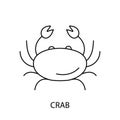 A vector line icon crab, indicating the presence of a crab allergen. This icon is designed for food packaging to alert