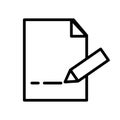 Vector line icon pen write document with pen represents the writing on paper. Illustration business sign shows the symbol for