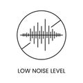 Vector line icon representing low noise level, indicating minimal sound emission or disturbance.