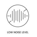 Vector line icon representing low noise level, indicating minimal sound emission or disturbance.