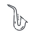 Vector line icon of a saxophone. Musical brass instrument icon.