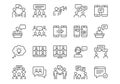 Vector line icon set of business communication. Includes people, speech bubbles, phones, conference calls, and teamwork concepts. Royalty Free Stock Photo