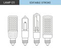Vector line icon set depicting lamps with E11 base Royalty Free Stock Photo