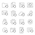 Vector Line Icon Set of Restore Recovery. Contains Restore Data, Backup, Resend and more.