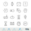 Vector Line Icon Set. Time Related Linear Icons. Clock Symbols, Pictograms, Signs Royalty Free Stock Photo