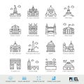 Vector Line Icon Set. World Sights Related Linear Icons. Old Landmarks Symbols, Pictograms, Signs