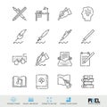Vector Line Icon Set. Writing, Author, Books Related Linear Icons. Pen and Ink Symbols, Pictograms, Signs