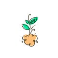 Vector Line Icon. Sprout. Gardening. One line colored drawing. Isolated on white background