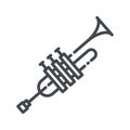 Vector line icon of Trumpet. Musical brass instrument icon isolated