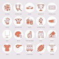 Vector line icons of american football game. Elements - ball, field, player, helmet, bullhorn. Linear signs set Royalty Free Stock Photo