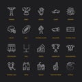 Vector line icons of american football game. Elements - ball, field, player, helmet, bullhorn. Linear signs set Royalty Free Stock Photo