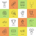 Vector line icons of american football game. Elements - ball, field, player, helmet, bullhorn. Linear signs set Royalty Free Stock Photo