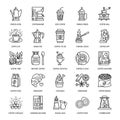 Vector line icons of coffee making equipment. Elements - moka pot, french press, coffee grinder, espresso, vending