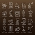 Vector line icons of coffeemaking equipment. Coffee set.