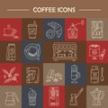 Vector line icons of coffeemaking equipment. Coffee set.