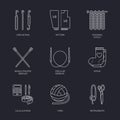 Vector line icons collection of knitting and crochet. Hand made elements -yarn, knitting needle, knitting hook, pin