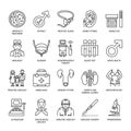 Vector line icons of urology. Elements - urologist, bladder, oncological urology, kidneys, adrenal glands, prostate. Royalty Free Stock Photo