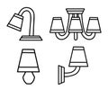 Vector line icons with various modern chandeliers. Simple design pictograms.