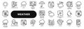 Vector line icons of weather forecast and climate