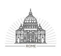 Vector line illustration of St. Peter`s Basilica, Rome, Italy.