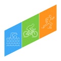 Vector line illustration triathlon and figures triathletes.