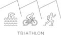 Vector line illustration triathlon and figures triathletes.