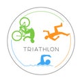 Vector line logo triathlon and figures triathletes.