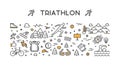 Vector line logo triathlon. Figures triathletes on white background. Royalty Free Stock Photo