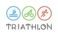 Vector line logo triathlon and figures triathletes