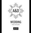 Vector line logo. Wedding ornament invitation, black