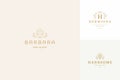 Vector line logos emblems design templates set - female face and flowers illustrations simple minimal linear style Royalty Free Stock Photo