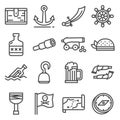 Vector line pirates icons set on white background