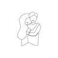 Vector line romantic relationship guy hugging wife