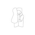 Vector line romantic relationship guy hugging wife