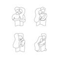 Vector line romantic relationship guy hugging wife