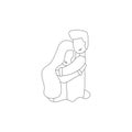 Vector line romantic relationship guy hugging wife