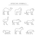 Vector line set of african animals.