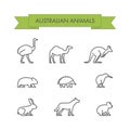 Vector line set of australian animals