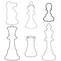 Vector Line Set of Black Sketch Chess Pieces. Full Chess Figures Collection Royalty Free Stock Photo