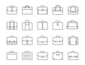 Vector line set briefcase icons. Editable stroke. Laptop bag, school backpack. Travel work design elements. Stock illustration Royalty Free Stock Photo