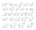 Vector line set of domestic and wild animals. Royalty Free Stock Photo