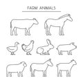 Vector line set of farm animals. Silhouettes animals isolated on Royalty Free Stock Photo