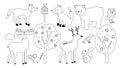 Vector line set of Forest Animals. Woodland Animal outline for coloring including moose, bear, deer, fox, rabbit Royalty Free Stock Photo