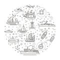 Vector line set of ships and boats Royalty Free Stock Photo