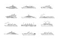 Vector line set of ships and boats Royalty Free Stock Photo