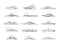 Vector line set of ships and boats Royalty Free Stock Photo