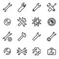 Vector line settings wrench icon set