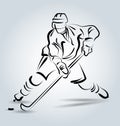 Vector line sketch hockey player