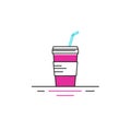 Vector line style icon of fastfood - glass of soda.