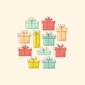 Vector line style illustration with gift boxes.